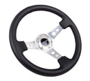 NRG Reinforced Steering Wheel (350mm/3in. Deep) White Leather w/Blk Spoke/Round Holes/White Stripes