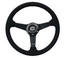NRG Sport Steering Wheel (350mm/ 1.5in. Deep) Matte Black Spoke/ Black Alcantara w/ Black Stitching